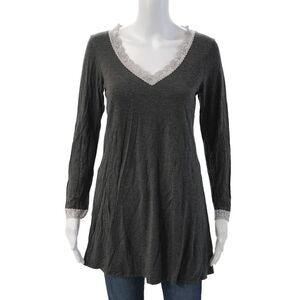 Fleur't Women Tunic Dark Gray V Neck Long Sleeve Bohemian Size M